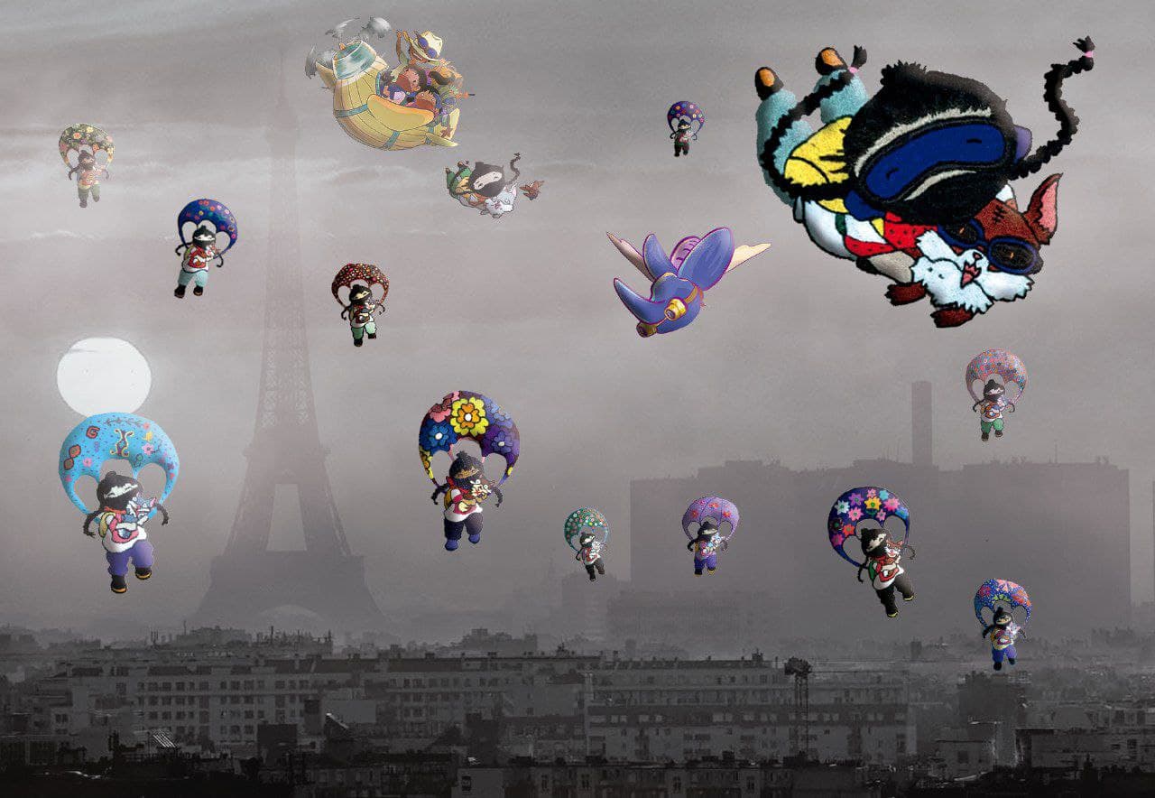 Collage. Zapatistas sobrevolando París